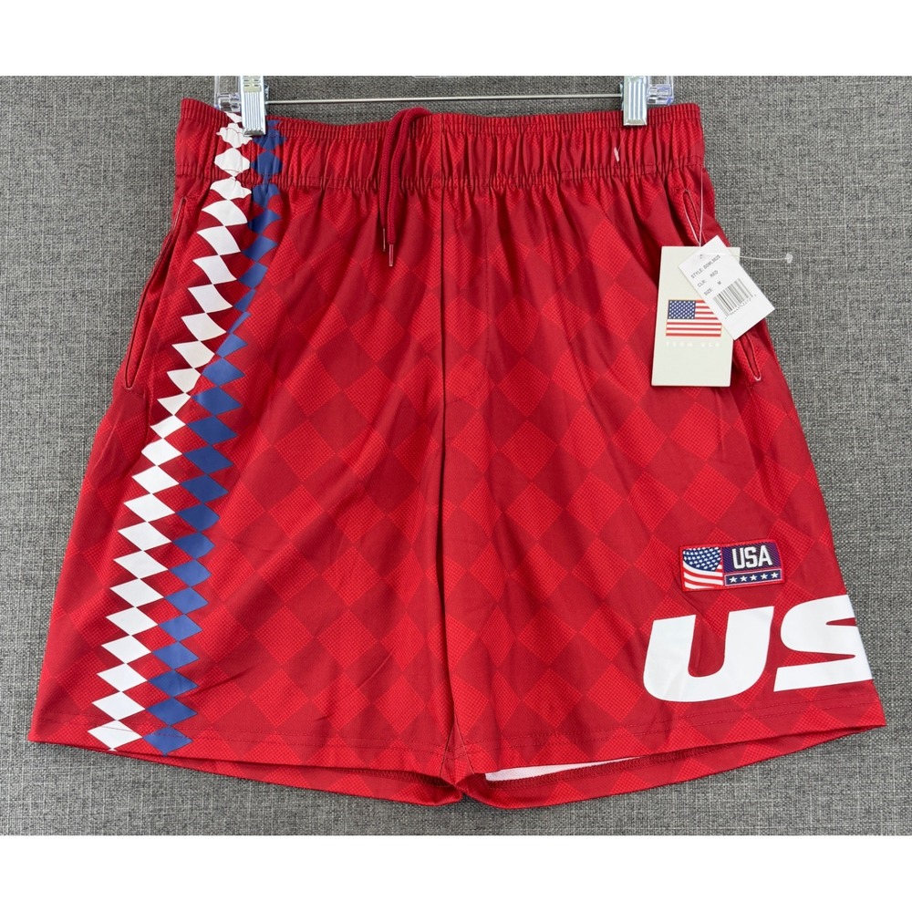Team USA Mens Soccer Athletic Shorts Red Checkerboard BSML982S Medium NWT